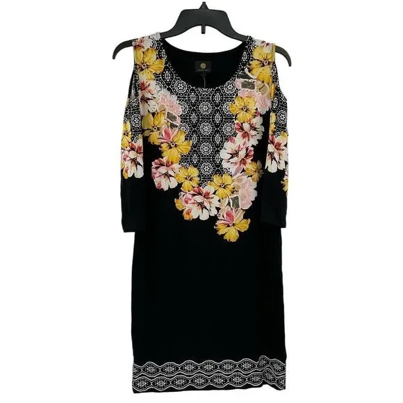 JM Collection Cold Shoulder Floral Printed Shift Dress size PS - Picture 1 of 7